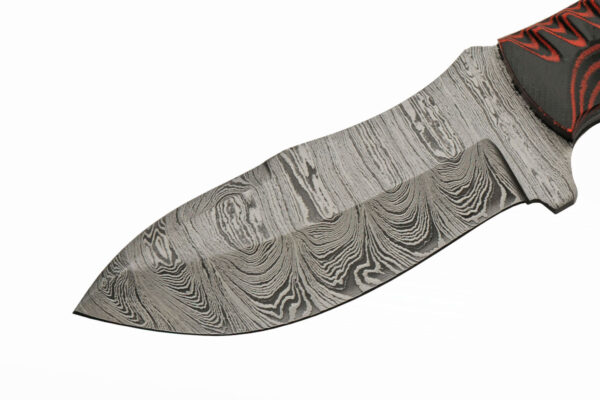 Fire Orange Twisted Wood Handle Damascus Steel Outdoor Hunting Knife