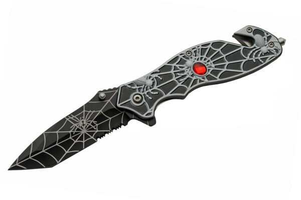8” Black Spiderweb Folding Knife Stainless Steel Blade