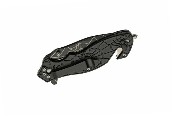 8” Black Spiderweb Folding Knife Stainless Steel Blade