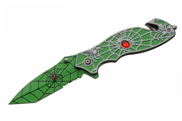 Spiderweb Green Stainless Steel Blade | Abs Handle 8 inch Edc Pocket Folding Knife