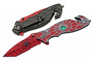 Spring Assisted Spiderweb Red Pocket Folding Knife hunting, camping and EDC