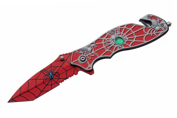 Spiderweb Red Stainless Steel Blade | Abs Handle 8 inch Edc Pocket Folding Knife