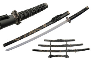 Black Dragon Stainless Steel Blade | Nylon Wrapped Handle 3 Piece Katana Sword