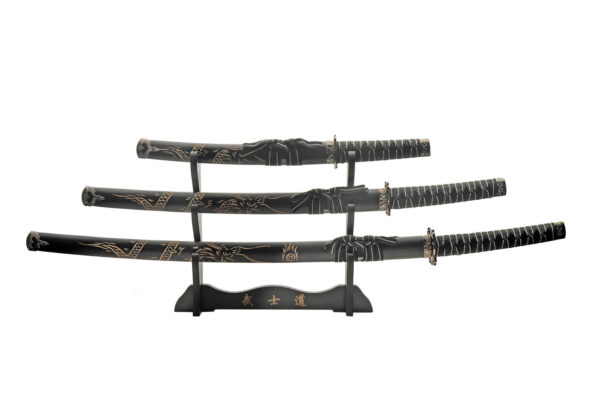 Black Dragon Stainless Steel Blade | Nylon Wrapped Handle 3 Piece Katana Sword