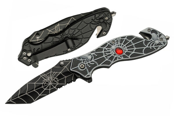 Spiderweb Black Stainless Steel Blade | Abs Handle 8 inch Edc Pocket Folding Knife