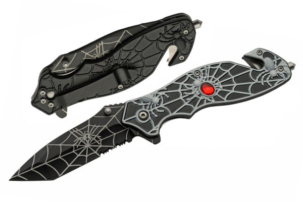 8” Black Spiderweb Folding Knife Stainless Steel Blade