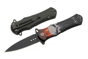 Flaming Skull Stainless Steel Blade | Abs Handle 7.75 inch Edc Folding Knife