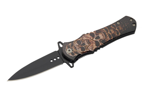 Stacked Skull Folding Knife 7.75″ Stainless Steel Blade