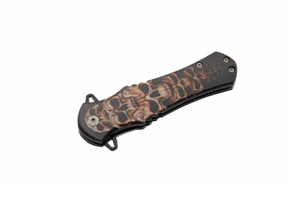 Stacked Skull Folding Knife 7.75″ Stainless Steel Blade