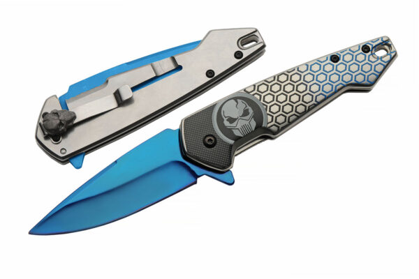 Predator Blue Stainless Steel Blade & Handle 4.5 inch Edc Pocket Folding Knife