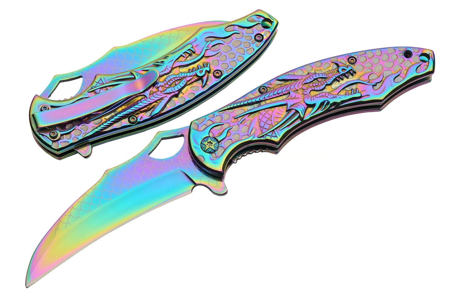 Rainbow Dragon Stainless Steel Blade | Titanium Handle 4.75 inch ...