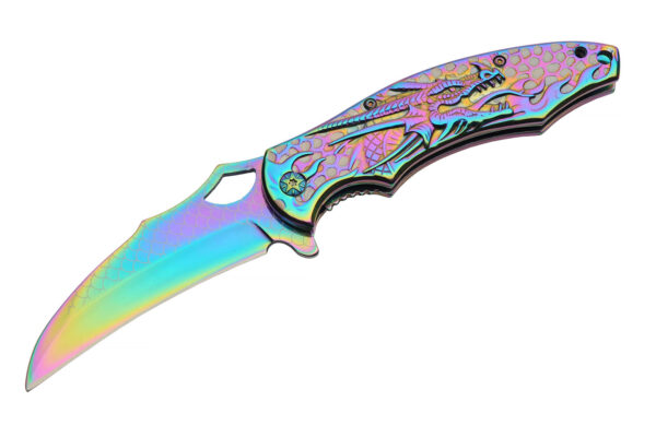 Rainbow Dragon Stainless Steel Blade | Titanium Handle 4.75 inch Folding Knife