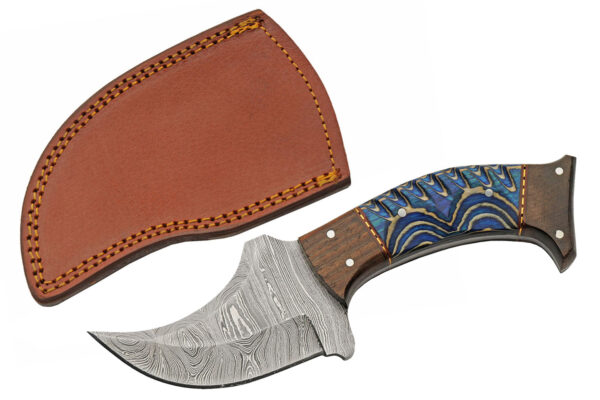 Damascus Steel Blue Pueblo | Wood Handle 8 inch Hunting Knife