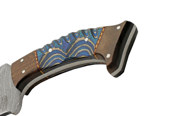 Damascus Steel Blue Pueblo | Wood Handle 8 inch Hunting Knife