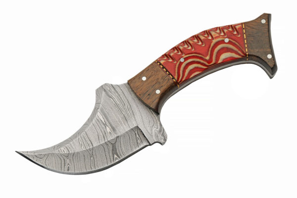 Damascus Steel Red Pueblo | Wood Handle 8 inch Hunting Knife