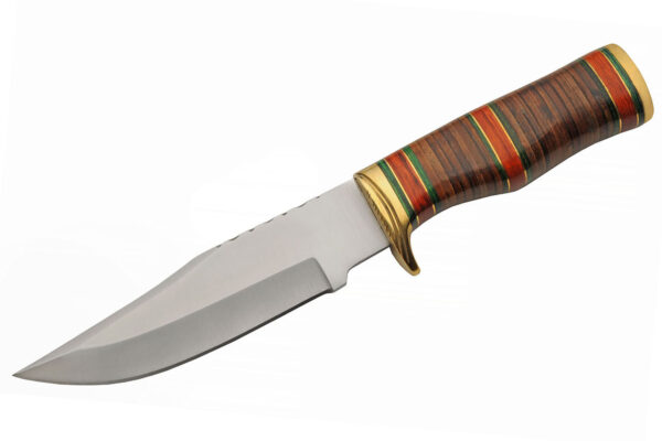 Winter Cabin Stainless Steel Blade Leather Stacked Handle 11 inch Hunting Knife