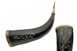 Engraved Compass 12-14 inch Polished Viking Drinking Horn