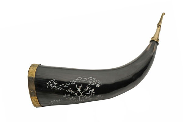 Engraved Compass 12-14 inch Polished Viking Drinking Horn