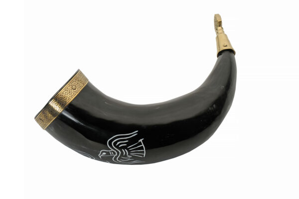 Medieval Engraved Raven 12-14 inch Buffalo Drinking Horn