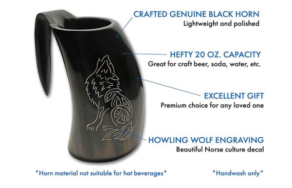 Howling Wolf Buffalo Horn Viking 7 inch Drinking Mug
