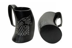 Fenrir Wolf Buffalo Horn Viking 6 inch Drinking Mug
