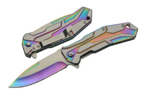 Raider Rainbow Titanium Finish Stainless Steel Blade/Handle 4.5 inch Pocket Folding EDC Knife
