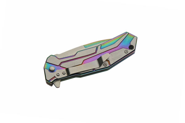 Raider Rainbow Titanium Finish Stainless Steel Blade | Steel Handle 8 inch Pocket Folding EDC Knife