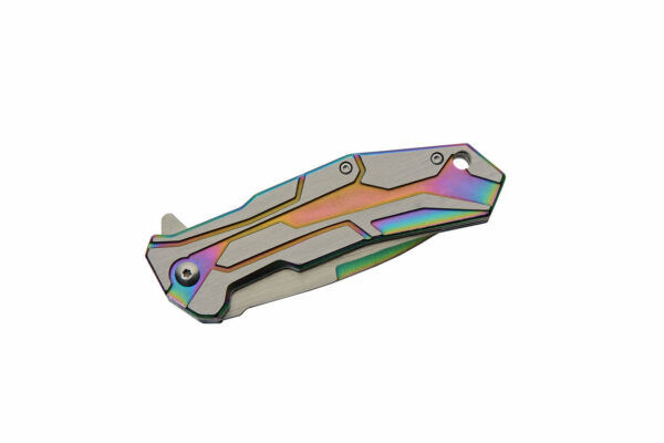 Raider Rainbow Titanium Finish Stainless Steel Blade | Steel Handle 8 inch Pocket Folding EDC Knife