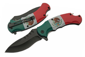 Mexican Flag Black Stainless Steel Blade | ABS Handle 4.75 inch Pocket Folding EDC Knife