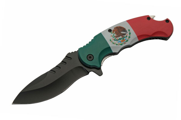 Mexican Flag Black Stainless Steel Blade | ABS Handle 8.5 inch Pocket Folding EDC Knife