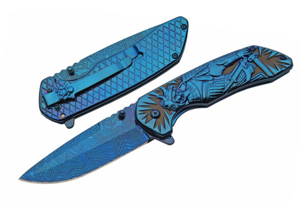 Chrome Samurai Stainless Steel Blade | Titanium Finish Handle 4.75 inch Pocket Folding EDC Knife