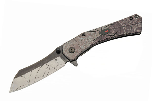 Widow’s Web Stainless Steel Blade | Titanium Finish Steel Handle 8.25 inch Edc Pocket Folding Knife