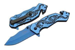 Blue Flying Dragon Stainless Steel Blade | Aluminum Handle 4.5 inch EDC Pocket Folding Knife
