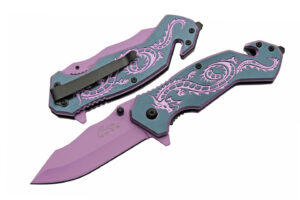 Purple Flying Dragon Stainless Steel Blade | Aluminum Handle 4.5 inch EDC Pocket Folding Knife