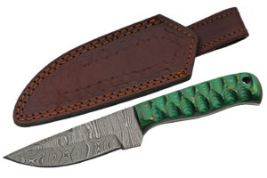 Green Exotic Damascus Steel | Wood Handle 8 inch Hunting Knife