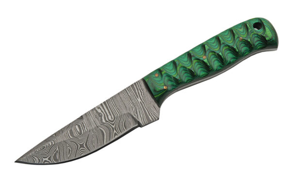 Green Exotic Damascus Steel | Wood Handle 8 inch Hunting Knife