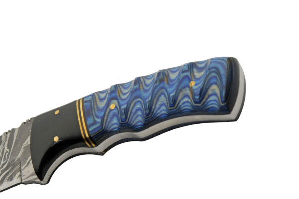 Blue Lake Ripple Damascus Steel Blade | Wood Handle 8 inch EDC Hunting Knife