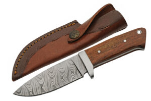 Drop Point Damascus Steel Blade | Wood Handle 8 inch EDC Hunting Knife