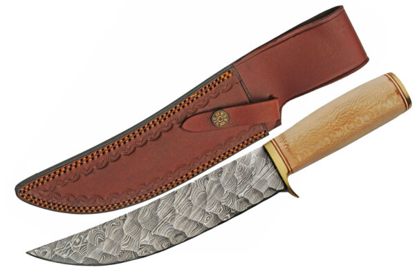 Bare Sycamore Damascus Steel Blade | Wood Handle 12.50 inch Hunting Knife