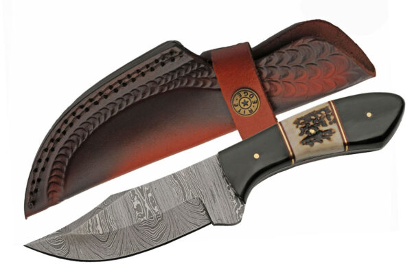 Buffalo Upsweep Damascus Steel Blade Horn/Stag 8.25 inch Hunting Knife