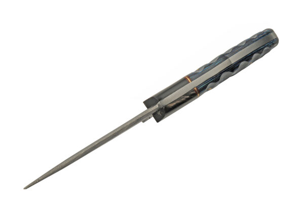 Ocean Ripple Damascus Steel Blade | Grooved Wood 8 inch Hunting Knife
