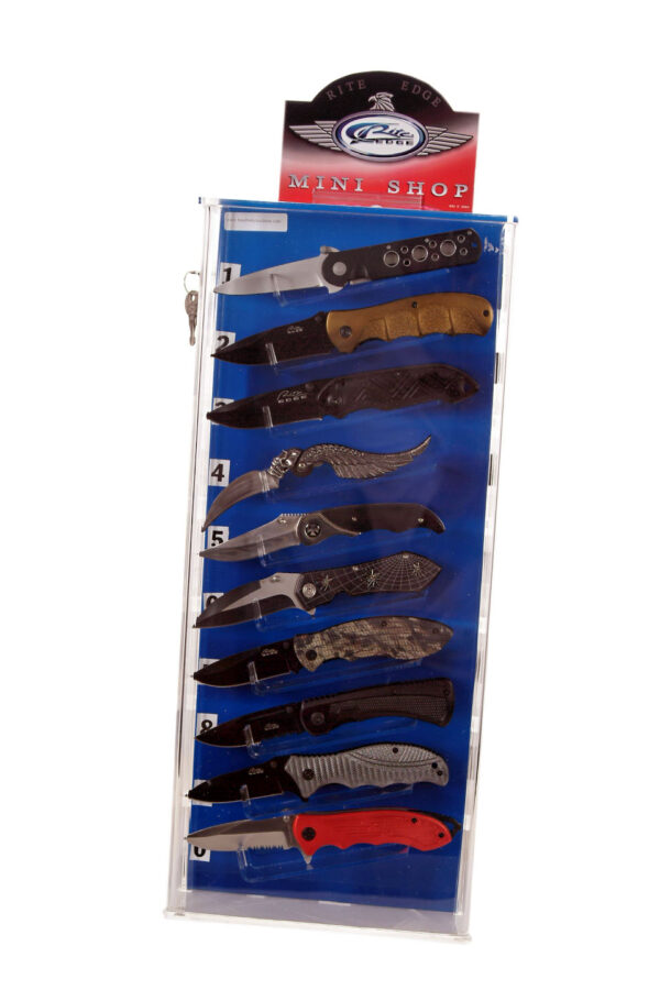 10 Piece Folding Knife Led Rotating Case Acrylic Showcase Tower Display and Storage Cabinet…