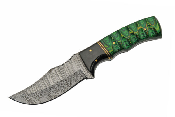 Green Buffalo Damascus Steel Blade | Wooden Handle 8 inch Edc Skinner Knife