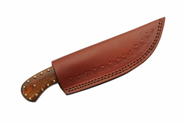 Brass Studded Damascus Steel Blade | Wooden Handle 9 inch Edc Skinner Knife