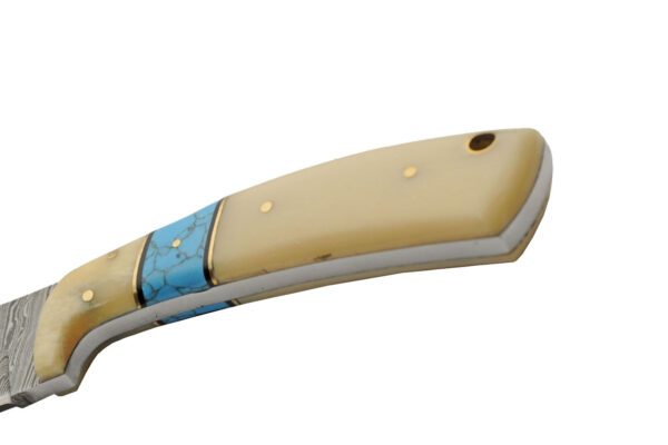 Turquoise Damascus Steel Blade | Bone Handle 8 inch Edc Hunting Knife