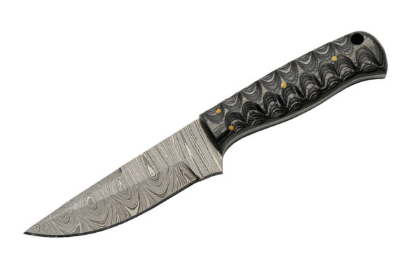 Black Grooved Damascus Steel Blade | Wooden Handle 8 inch Edc Hunting Knife