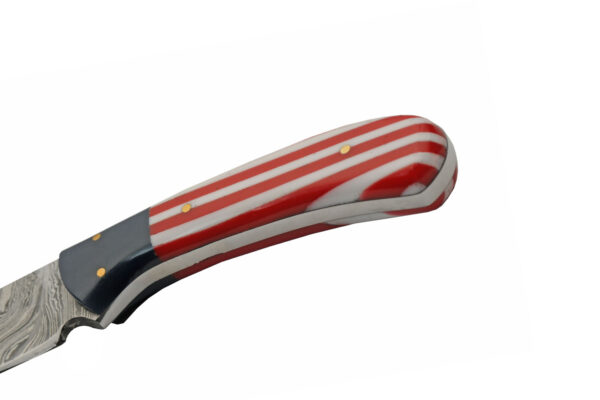 US Flag Drop Point Damascus Steel Blade | Acrylic Handle 7 inch Edc Skinner Knife