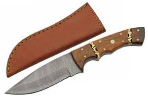 Rodeo Damascus Steel Blade | Wood Handle 9 inch Edc Hunting Knife