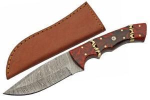 Red Rodeo Damascus Steel Blade | Resin Handle 9 inch Edc Hunting Knife