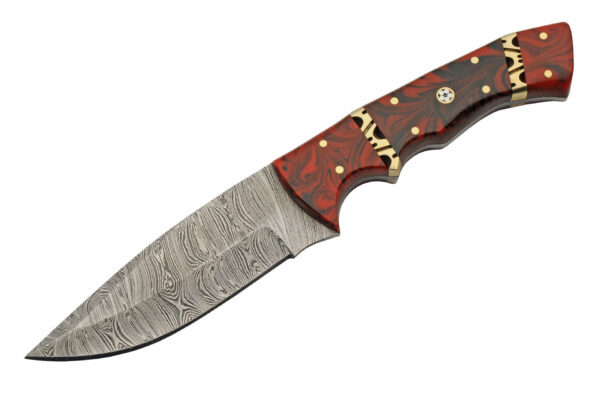 Red Rodeo Damascus Steel Blade | Resin Handle 9 inch Edc Hunting Knife